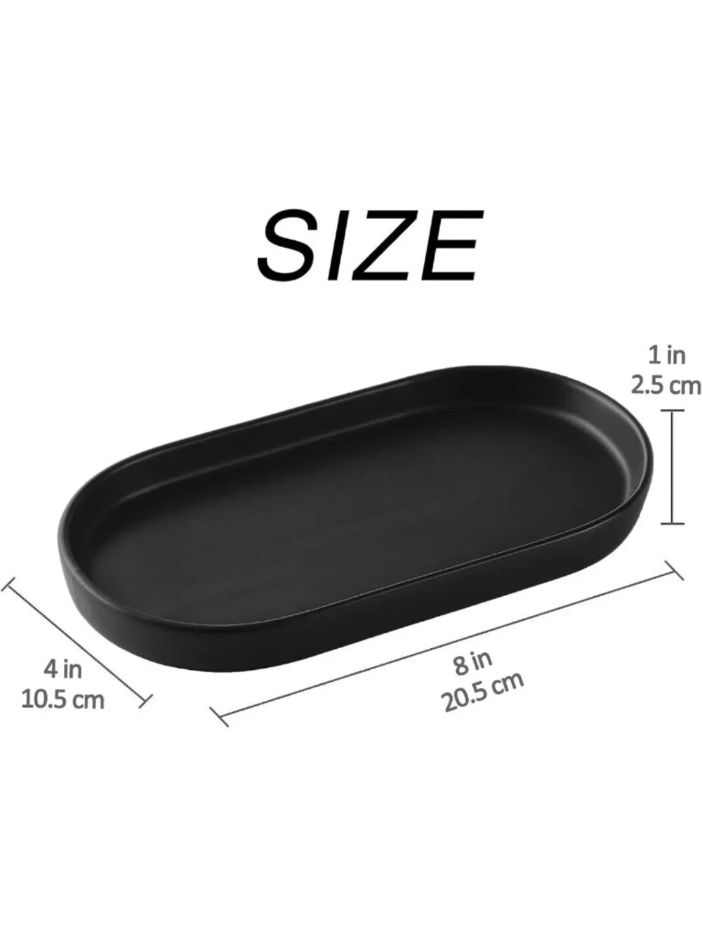 Matte Black Ceramic Vanity Tray - 8'' Round Soap Dispenser, Jewelry & Cosmetic